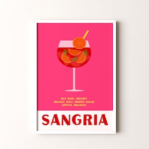 Impresión de cóctel, póster vertical de sangría enmarcado o sin marco