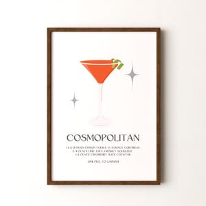 Impresión de cóctel, póster vertical Cosmopolitan enmarcado o sin marco