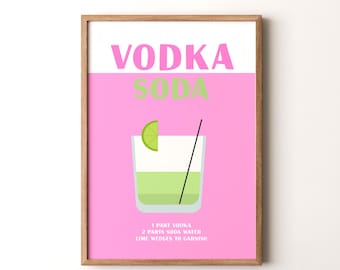 Vodka Soda Cocktail Print: Modern Bar Art, Framed Poster
