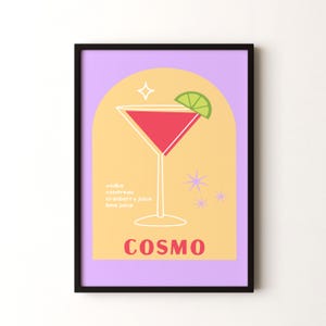 Impresión de cóctel, póster vertical Cosmo enmarcado o sin marco