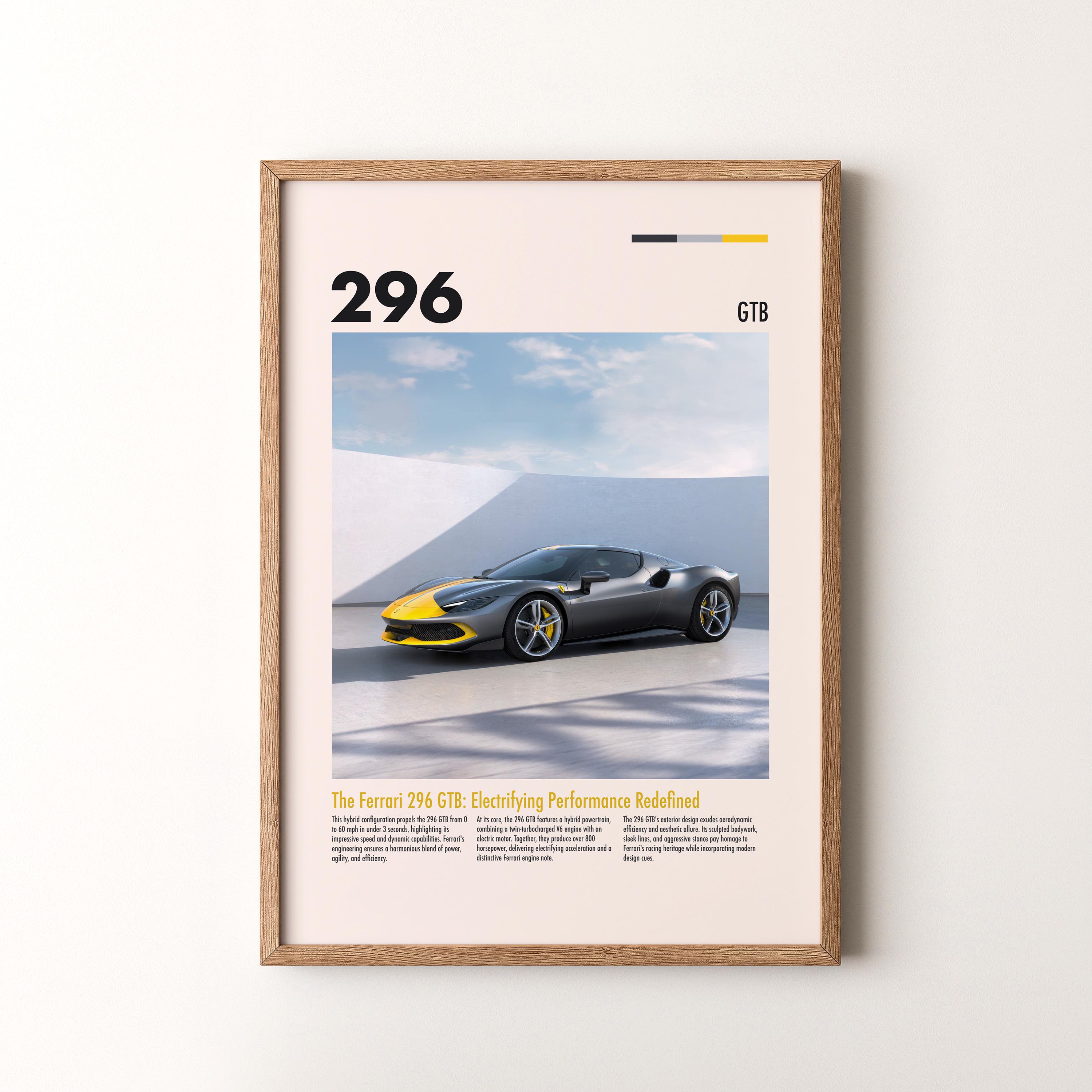 Ferrari 296 GTB Car Print, Framed or Unframed Vertical Poster - Etsy