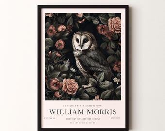 Stampa di William Morris, motivo gufo, poster verticale con cornice o senza cornice