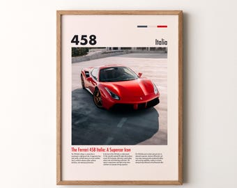 Ferrari 458 Car Print, Framed or Unframed Vertical Poster - Etsy