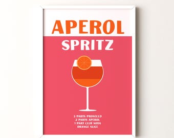 Cocktail Print, Aperol Spritz  Framed or Unframed Vertical Poster