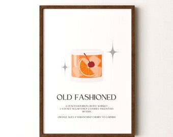 Cocktail Print, Old Fashioned  Framed or Unframed Vertical Poster