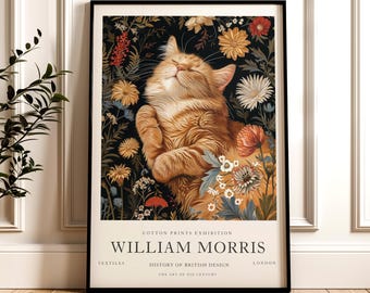 William Morris Print, Cat Pattern Framed or Unframed Vertical Poster