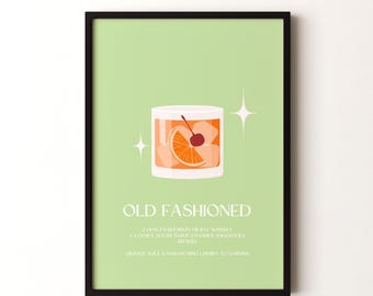Cocktail Print, Old Fashioned  Framed or Unframed Vertical Poster