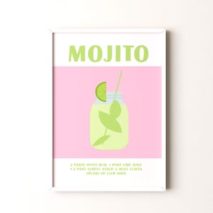 Impresión de cóctel, póster vertical de mojito enmarcado o sin marco