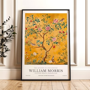 Póster vertical con o sin marco, estampado de William Morris, con diseño de pájaro y árbol
