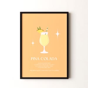 Impresión de cóctel, póster vertical enmarcado o sin marco de piña colada