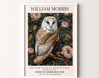 Stampa di William Morris, motivo gufo, poster verticale con cornice o senza cornice