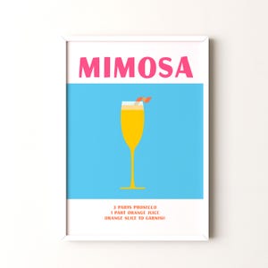 Impresión de cóctel, póster vertical enmarcado o sin marco de mimosa