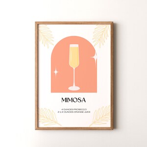 Impresión de cóctel, póster vertical enmarcado o sin marco de mimosa