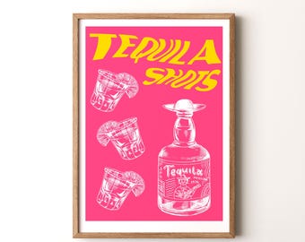 Cocktail Tequila Shots Print, Tequila  Framed or Unframed Vertical Poster