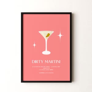 Impresión de cóctel, póster vertical de Dirty Martini enmarcado o sin marco