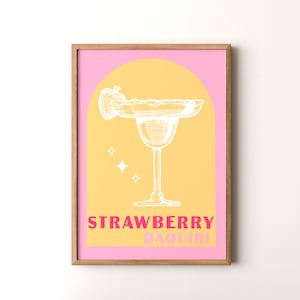 Impresión de cóctel, póster vertical enmarcado o sin marco de daiquiri de fresa