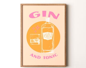 Cocktail Print, Gin & Tonic  Framed or Unframed Vertical Poster