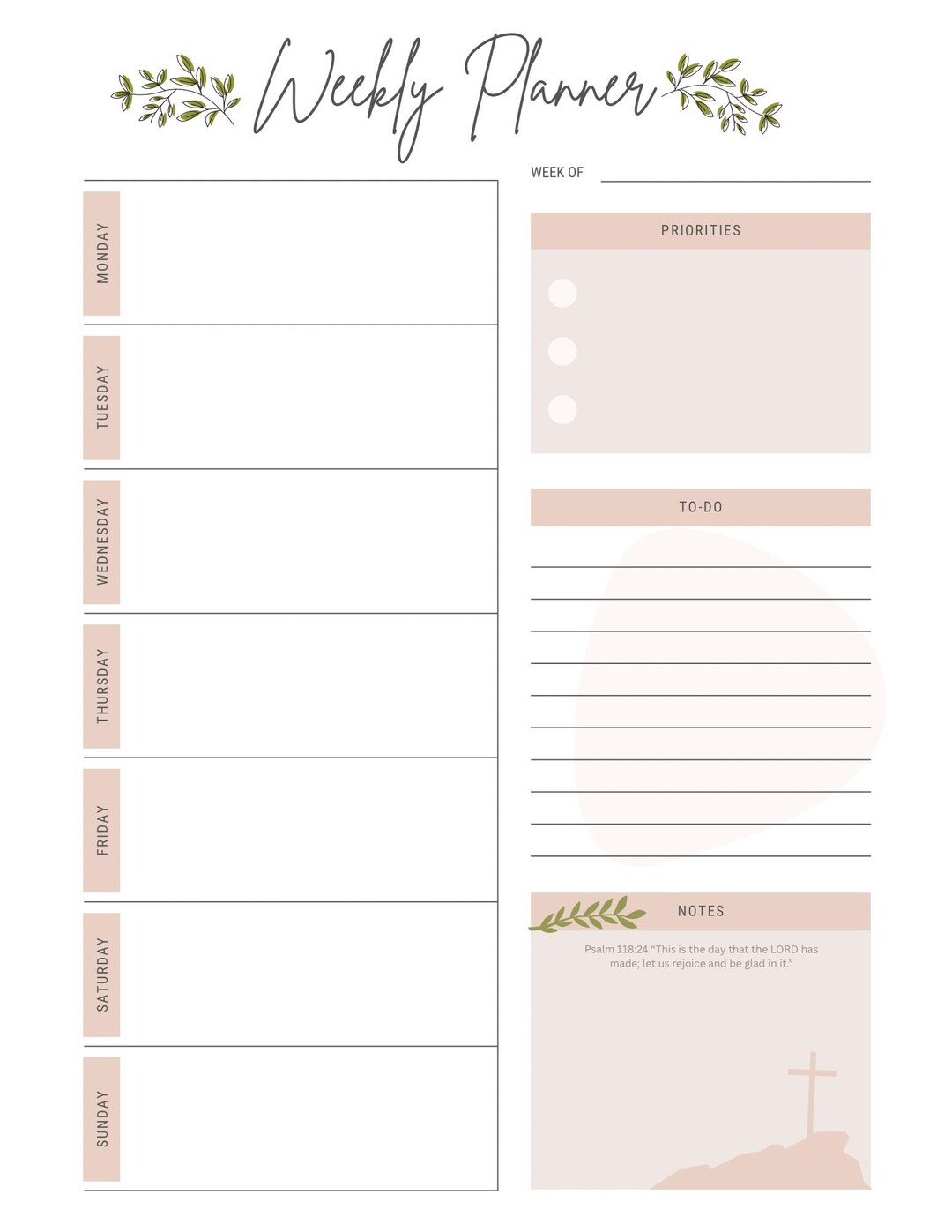 Pink Christian Weekly Planner Printable | Faith Based Weekly Organizer ...