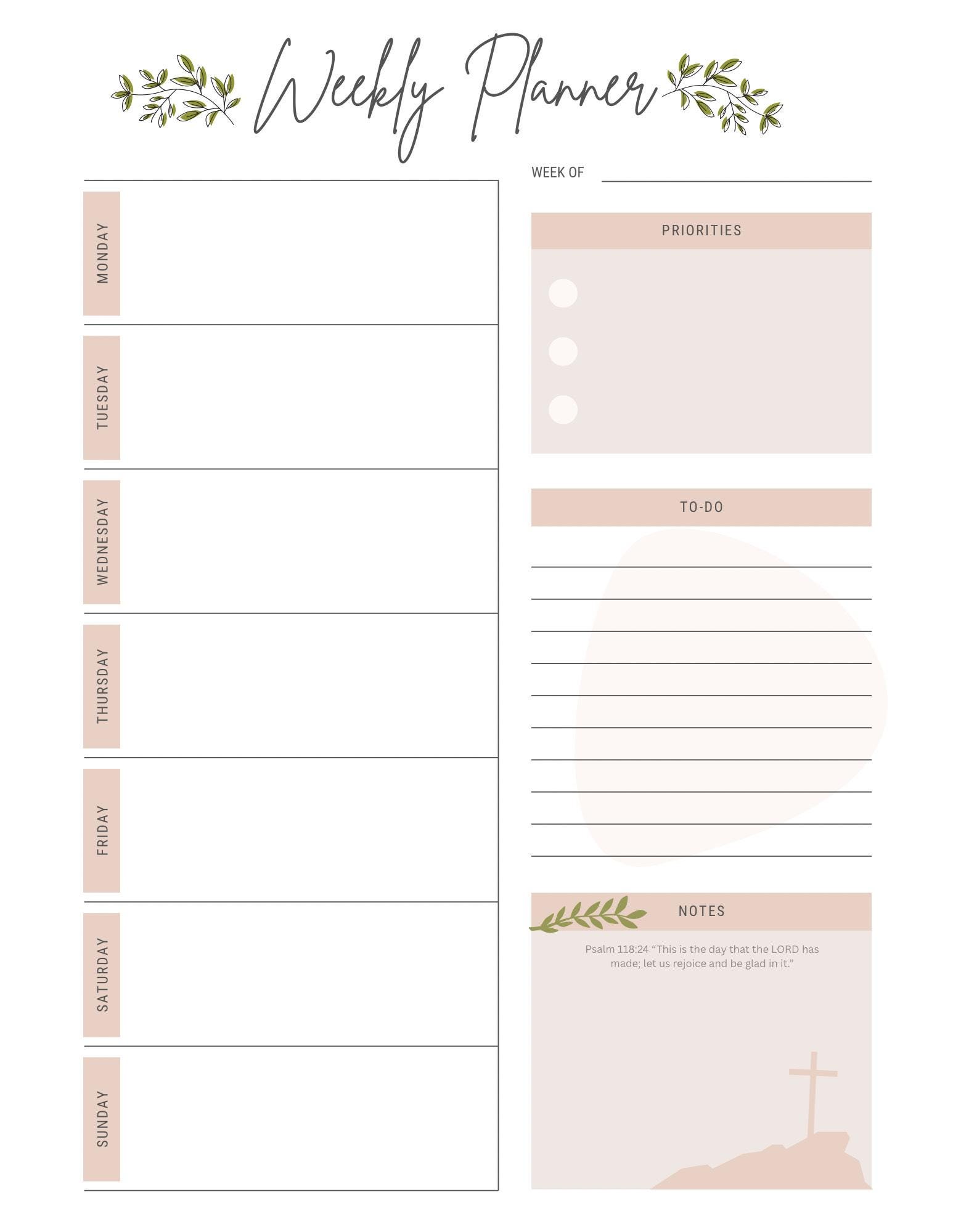 Pink Christian Weekly Planner Printable | Faith Based Weekly Organizer ...
