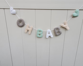 Oh Baby Banner: Neutral Fabric Letter Bunting, Baby Shower Decor