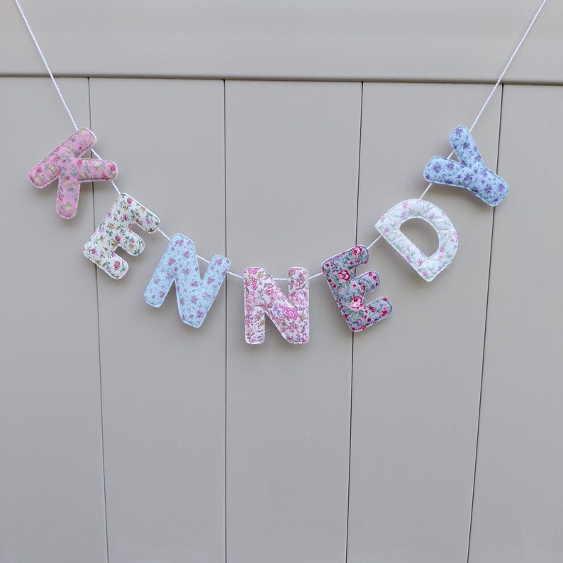 Custom Fabric Name Banner: Nursery Room Decor, Photo Prop All floral mix