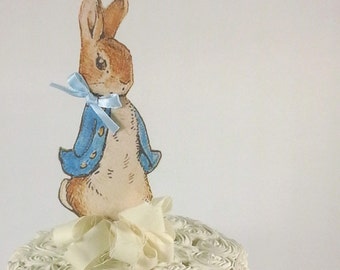Décoration de gâteau Peter Rabbit shabby chic, décoration de fête d'anniversaire ou de shower de lapin en tissu D270