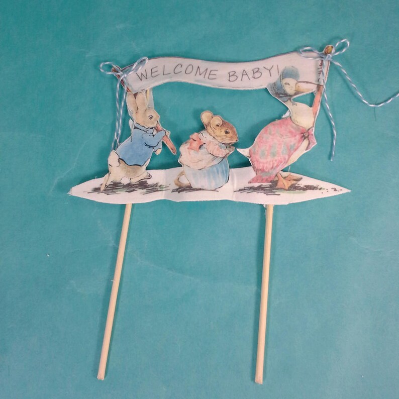 fabric Peter Rabbit baby shower decoration D152 Shabby Chic Peter Rabbit cake topper