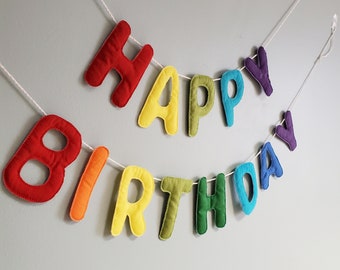 Happy Birthday Banner, Fabric Letter bunting, rainbow banner, rainbow, primary fabric letters D045