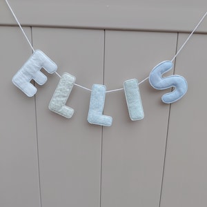 Custom Fabric Name Banner: Nursery Room Decor, Photo Prop muted blue and sage