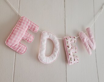 Name Banner, Custom Fabric Letter bunting, pink name room decor banner, fabric Name banner D110, photo prop