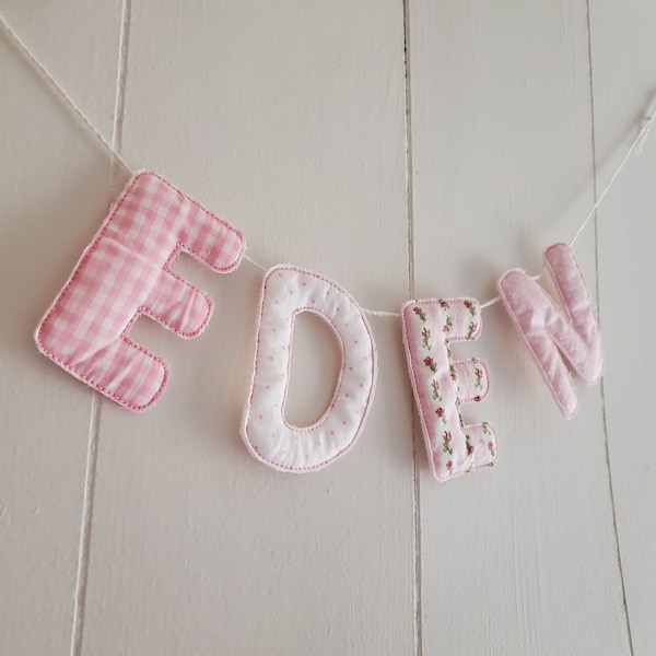 Name Banner, Custom Fabric Letter bunting, pink name room decor banner, fabric Name banner D110, photo prop