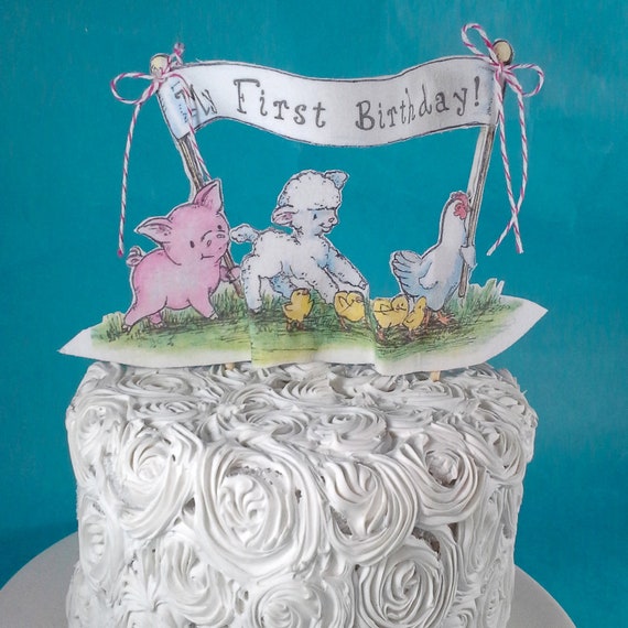 Farm Animal Theme Birthday Cake Topper Pig Chicken Lamb Etsy