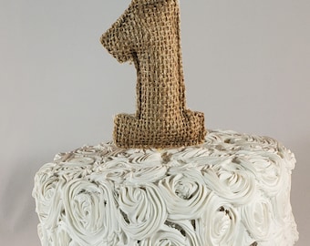 Burlap Number 1 Cake Topper, First Birthday Decoration