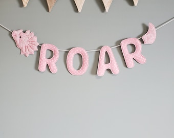 Dinosaur Banner, ROAR Fabric Letter bunting, dino name room decor banner, dino, fabric Name banner D241