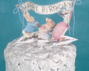 Peter Rabbit cake topper, fabric Peter Rabbit birthday  party decoration A081