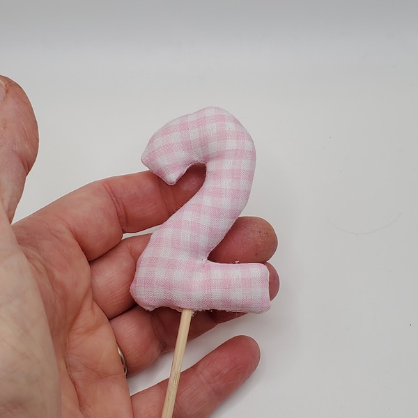 2 Number, Second birthday topper, pink Gingham, G194 - stuffed fabric number cake decoration