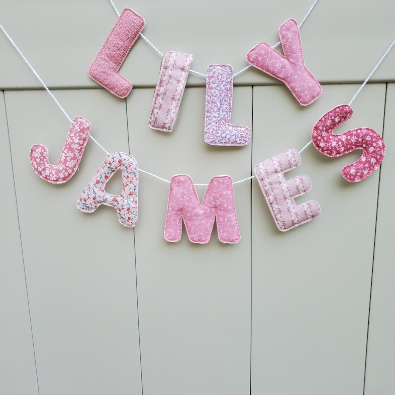 Custom Fabric Name Banner: Nursery Room Decor, Photo Prop Coral Blush fabrics