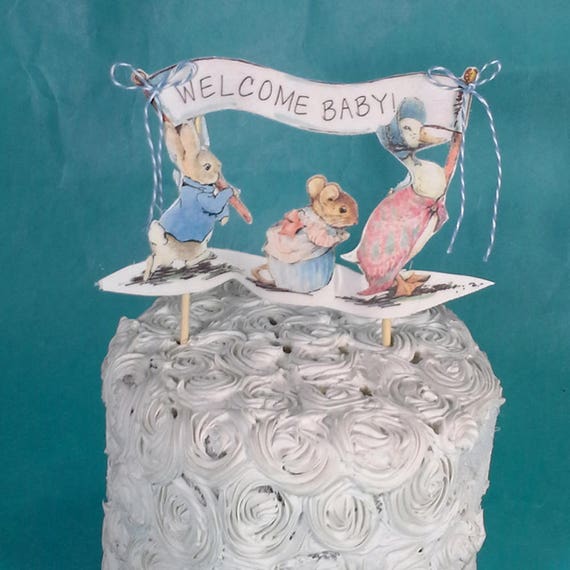 fabric Peter Rabbit baby shower decoration D152 Shabby Chic Peter Rabbit cake topper