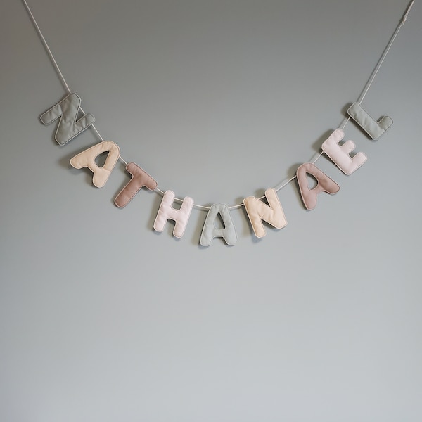Neutral Name Banner, Custom Fabric Letter bunting, neutral name room decor banner, fabric Name banner C086, photo prop