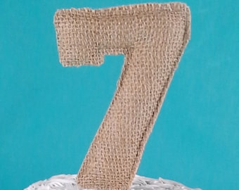 Burlap Number Cake Topper, Rustic Burlap Seven birthday topper, Burlap M291 - rustic 7th birthday cake decoration