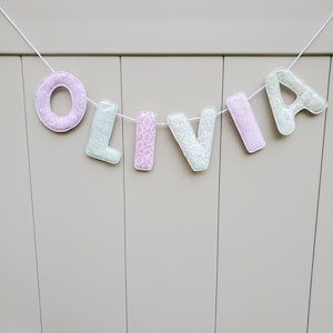 Custom Fabric Name Banner: Nursery Room Decor, Photo Prop Pink Sage fabrics