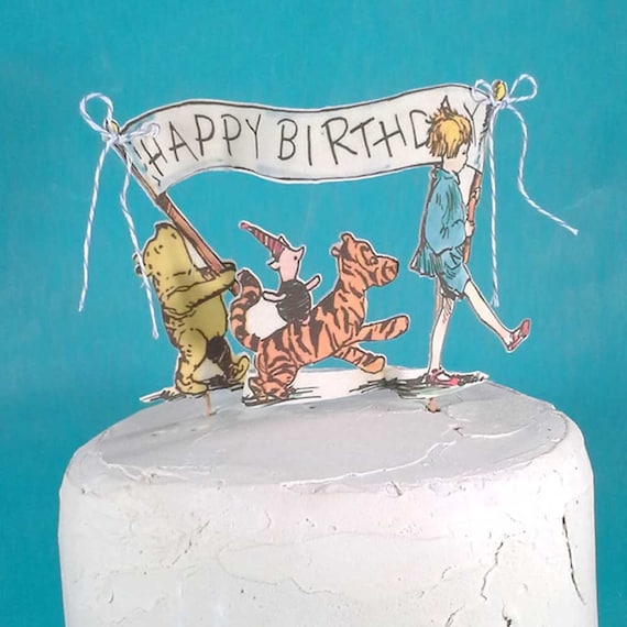 Classic Pooh Bear Cake Topper, Fabric Winnie the Pooh Birthday Cake, H013 