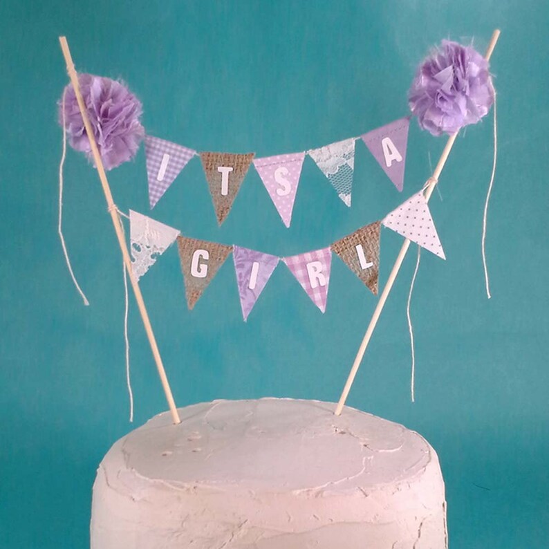 Lavender Baby Girl Shower Cake Bunting Burlap Lavender Baby Etsy