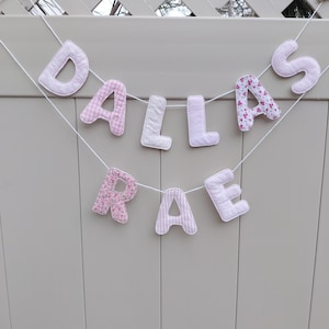Custom Fabric Name Banner: Nursery Room Decor, Photo Prop Pink Print mix