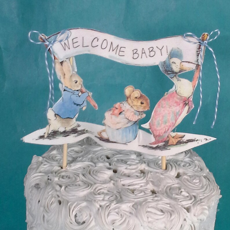 Shabby Chic Peter Rabbit cake topper fabric Peter Rabbit baby shower decoration D052