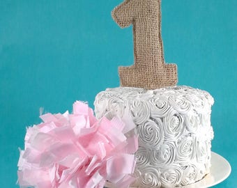 Rustic Burlap Number 1 Cake Topper, First Birthday