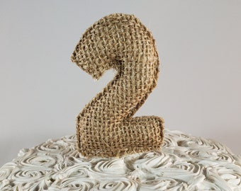Burlap Number 2 Cake Topper, Second Birthday Decoration