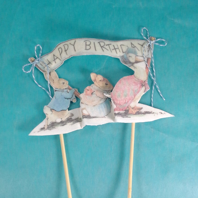 Shabby Chic Peter Rabbit cake topper fabric Peter Rabbit birthday party decoration L244