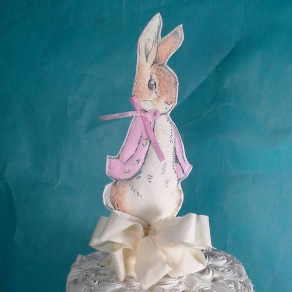 Pink Peter Rabbit cake topper, fabric Peter Rabbit birthday or shower party decoration D294