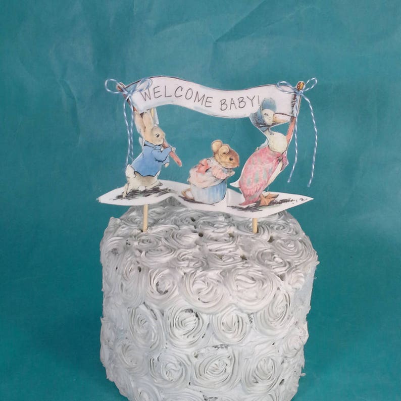 fabric Peter Rabbit baby shower decoration D152 Shabby Chic Peter Rabbit cake topper